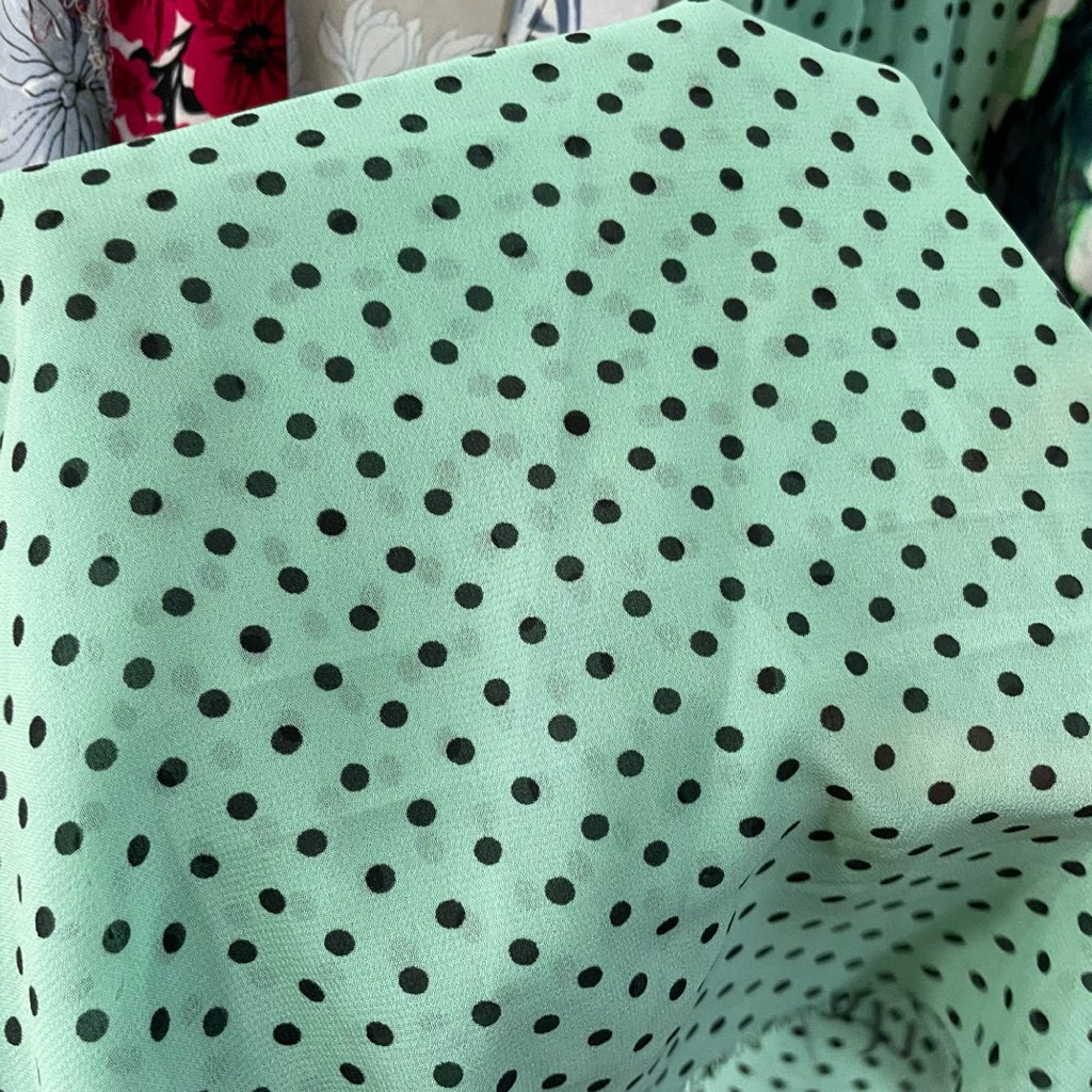 kain zara ceruty motif polkadot premium - ukuran 0,5cm - kain ceruty motif - warna hijau sage premiu