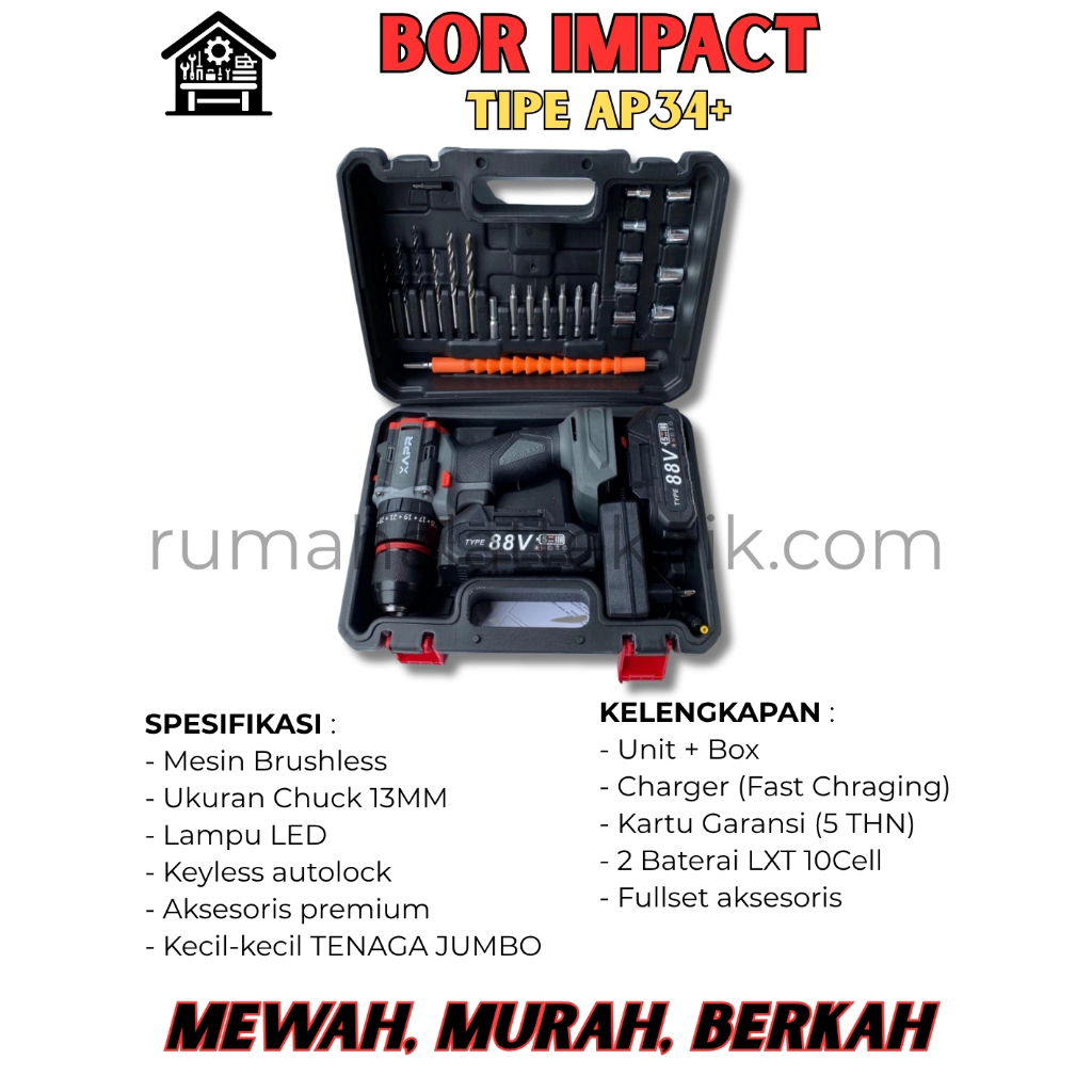 Bor Cordless APR AP34+ Mesin Bor Baterai Cordless Impact Drill