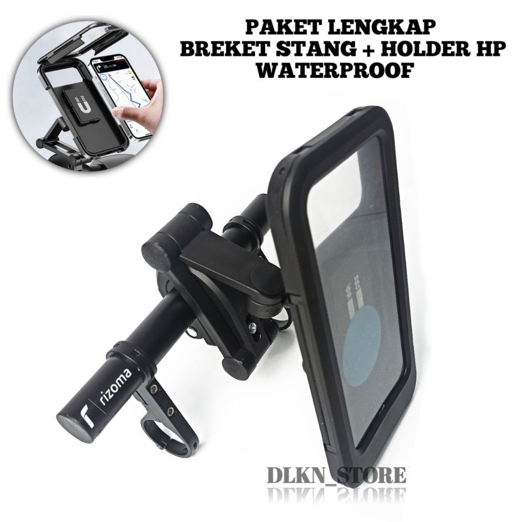 Holder HP Waterproof Anti Air Hujan Paket Lengkap + Breket Motor Stang Bulat Adv, Pcx, Beat Street, 