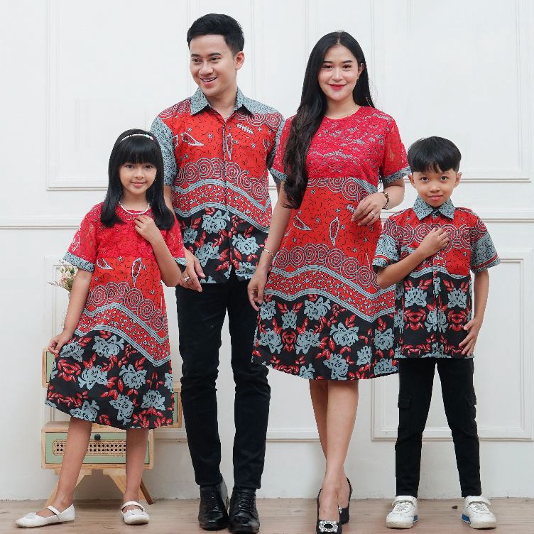 KODE Y23Y Couple Keluarga Dress Brokat Cantik Baju Batik Couple Pria wanita AnakAnak Dewasa Lengan P