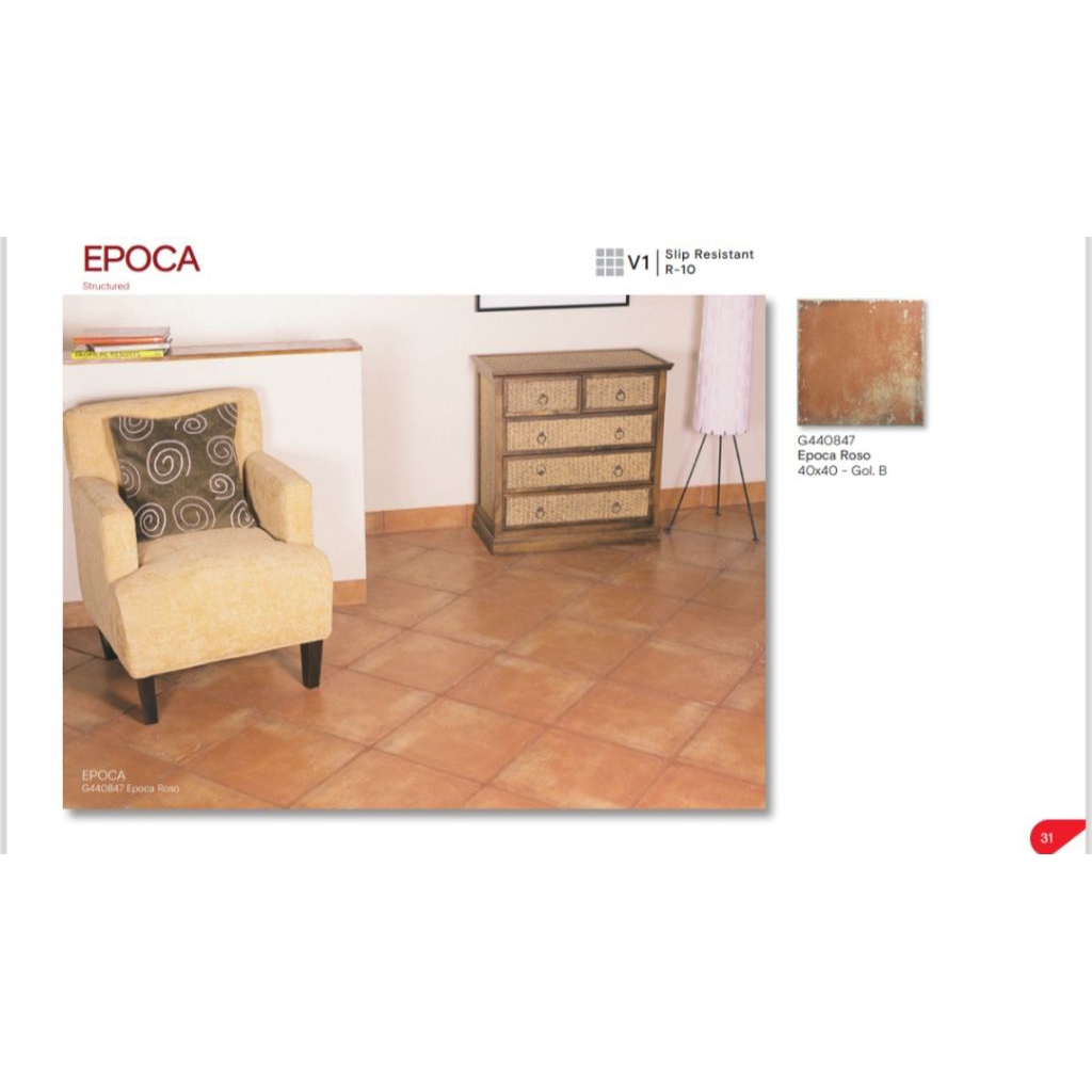 KERAMIK MERK ROMAN TIPE EPOCA UKURAN 40X40 PERMUKAAN TEKSTURE MATT STRUCTURE KASAR UNTUK LANTAI ATAU