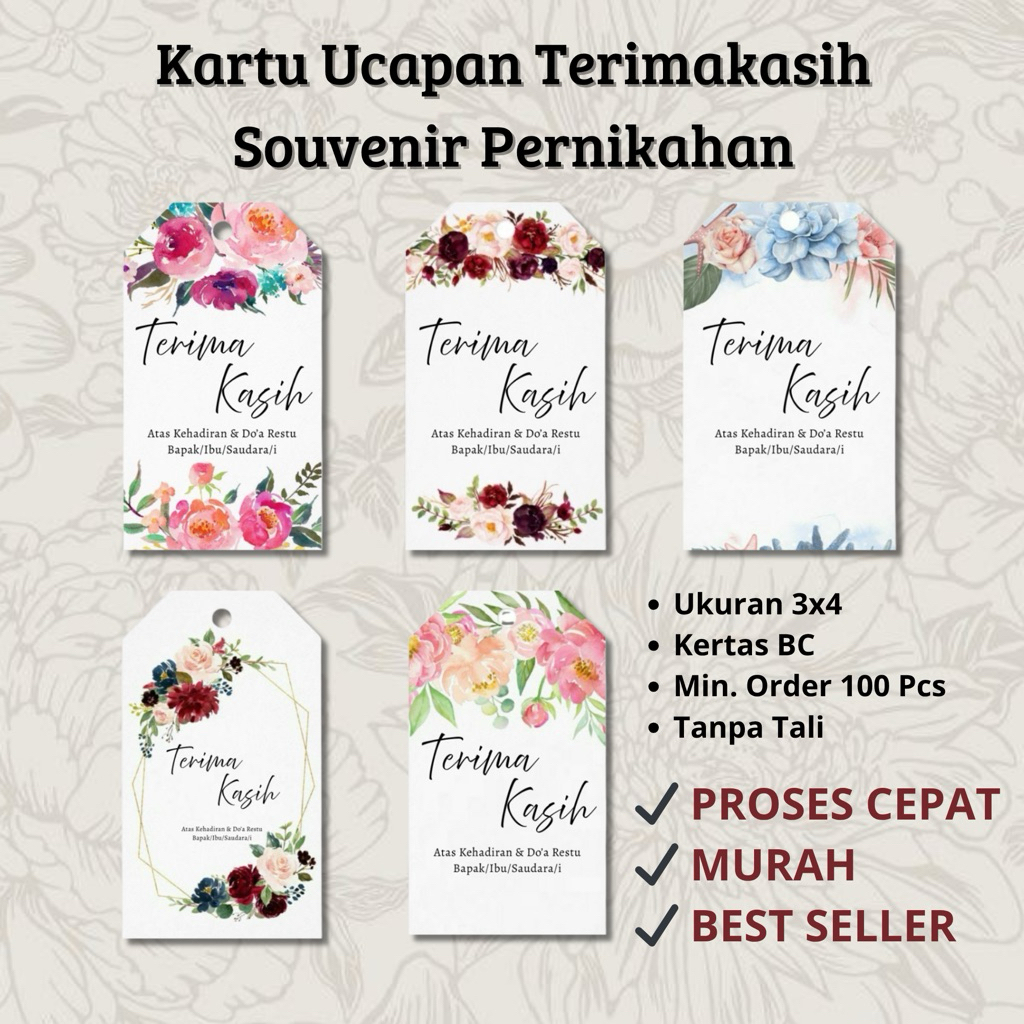 100Pcs Hangtag Ucapan Terimakasih Souvenir Pernikahan / Kartu Ucapan Terimakasih