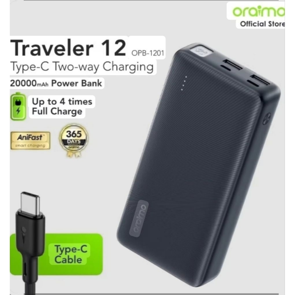 Star+ Powerbank Orginal ORAIMO TRAVELER OPB-1201 20000MAH 2.4A + Lamlu Center