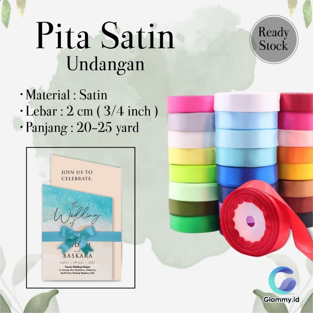 

Pita Satin 2cm x 22,86 Meter | Hiasan Souvenir Pernikahan & Hampers | Pita Parcel Kado | Redy Stock
