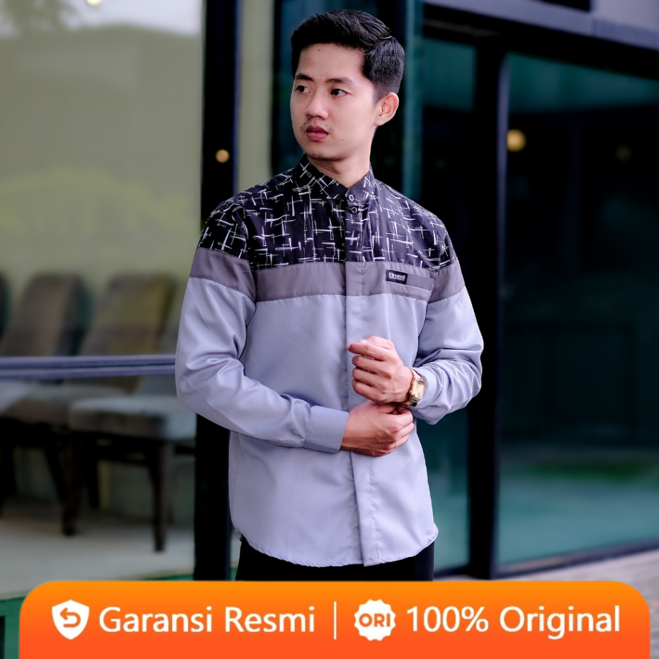 Baju Koko El Rumi Lengan Panjang Pria Dewasa Kombinasi Batik Motif Senopati Terlaris