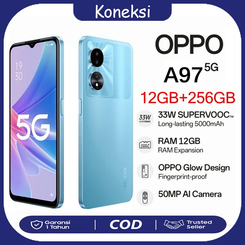 【COD】HP OPPO A97 Ram 12GB + 256GB Smartphone 5G LET 6.58 inch Dual SIM 48MP+8MP Handphone,Garansi 1 