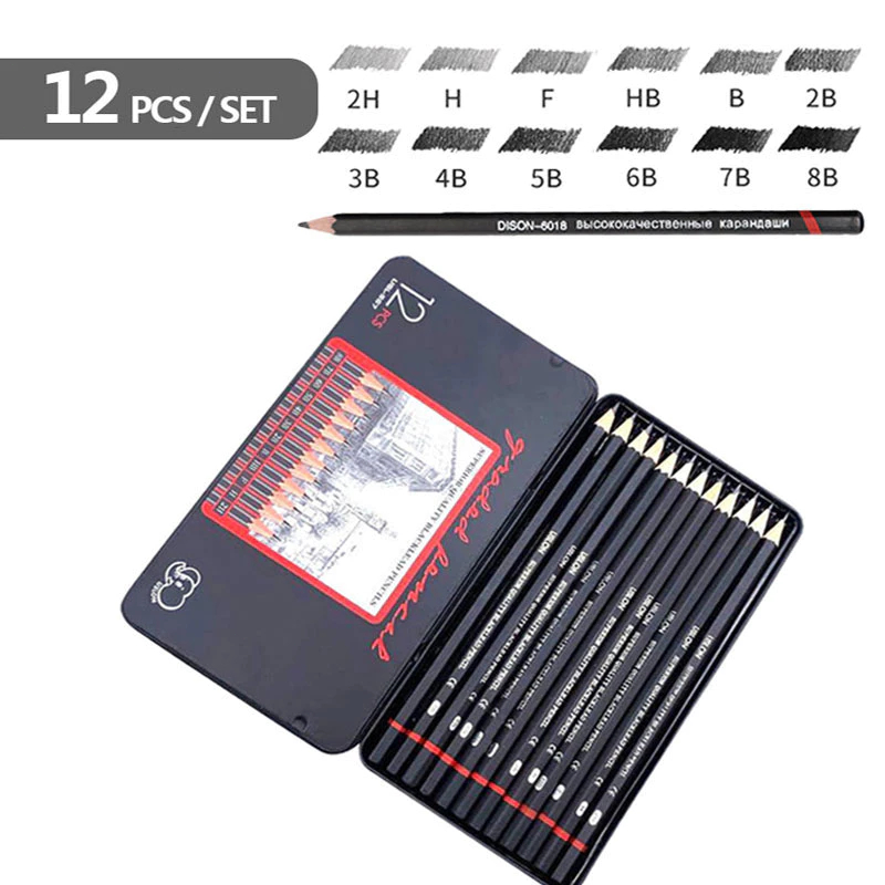 

Ay00! 12pcs/set Pensil Drawing Bahan Charcoal Pensil Sketsa Pensil Khusus Sketsa Set Lengkap 2H-8B