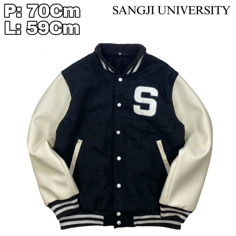 J37 Jaket Varsity University Leather Sangji Inisial S Original Kulit Casual Kampus Universitas ART F