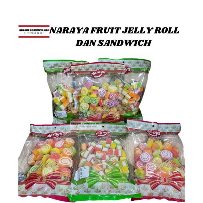 

NARAYA FRUIT JELLY ROLL DAN SANDWICH 400GR FOOD JELLY CANDY SNACK