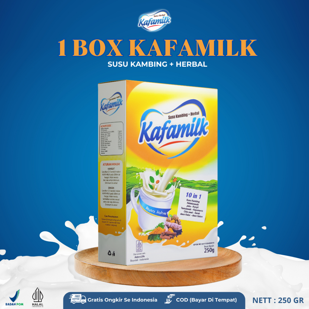 

KAFAMILK Susu Kambing + Herbal Bubuk dengan Rasa Jahe untuk Meredakan Masalah Pencernaan