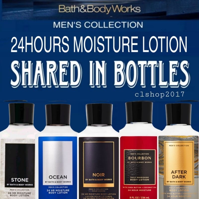 BBW MEN 24 HOUR MOISTURE BODY LOTION SHARE IN BOTTLE 3 ML & 30 ML MARBLE ATLANTIC TEAKWOOD STONE HER