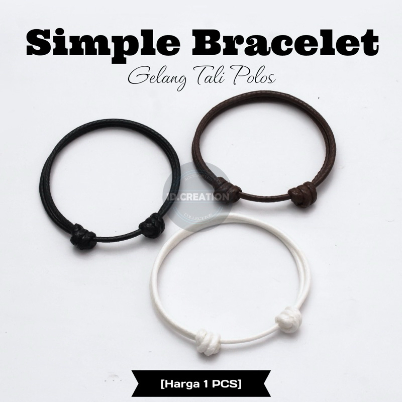 Gelang Polos Simpel - Tali Korea 2mm Hitam Coklat Putih Untuk Pria Wanita (1 Pcs)