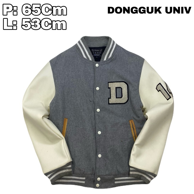 J248 Jaket Varsity University Leather Dongguk Inisial D Kulit Casual Kampus Bordir Towel