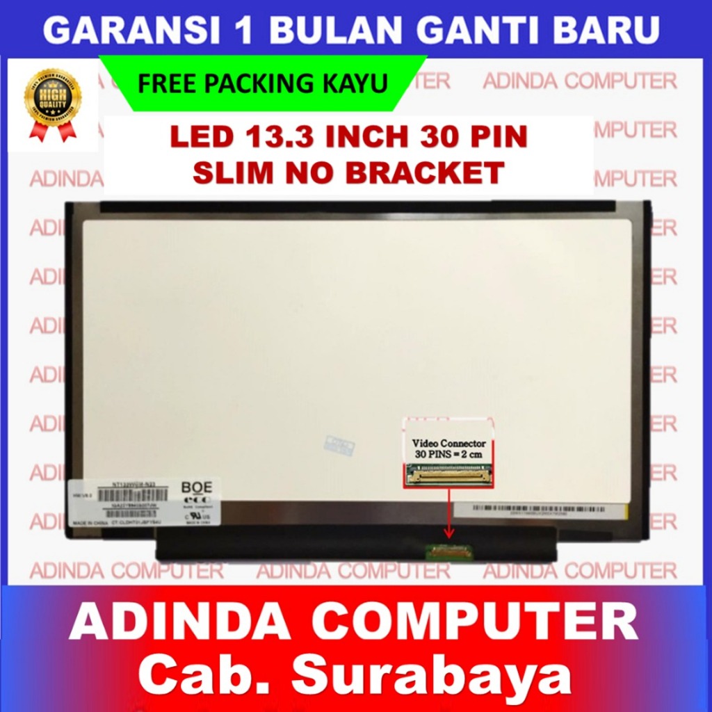 LCD LED Fujitsu 13.3 13 Inch 30 Pin 30pin Slim Tipis HD No Bracket Kuping Baut