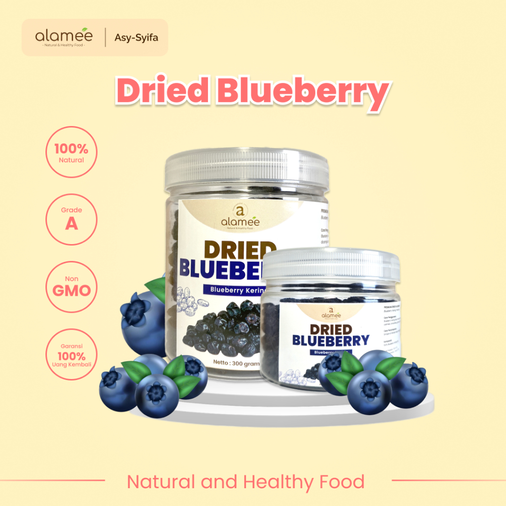 

ALAMEE Blueberry Kering Cemilan Buah Sehat Dried Fruit Blueberry Cemilan Rendah Kalori 300gr