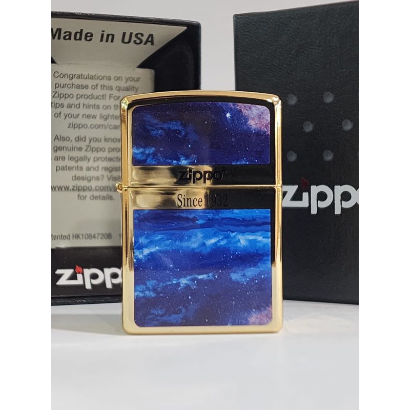 Original Zippo Blue Sky and Gold Plated 2 sisi