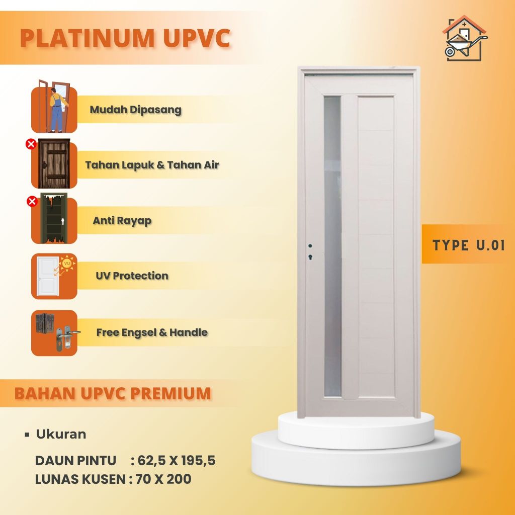 PINTU UPVC || PINTU KAMAR MANDI UKURAN 70X200CM || PINTU PLATINUM