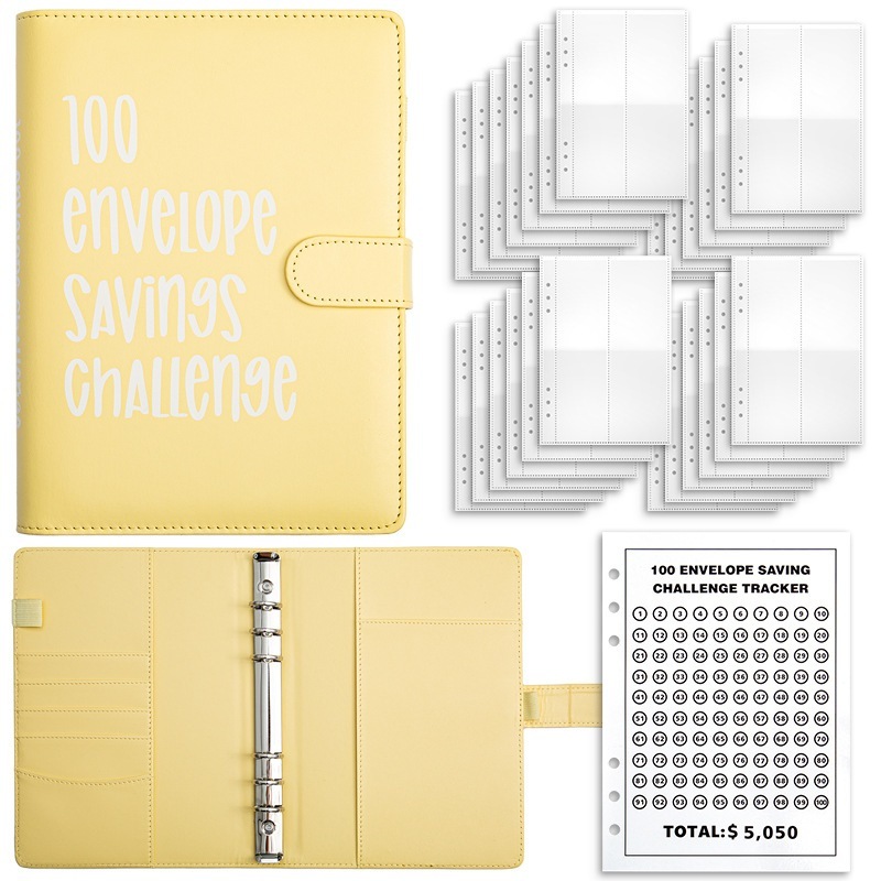 

100 envelope savings challenge Binder Color PU Leather Budget Book Reusable Savings Binder Planner