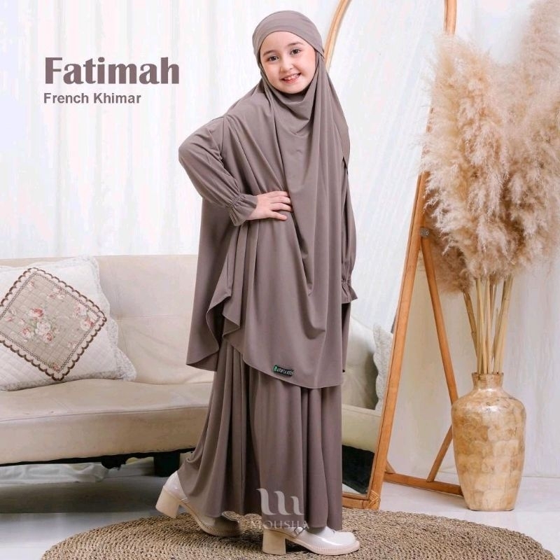 Gamis Anak Perempuan 1 Sampai 11 Tahun French Khimar Fatimah Set Bahan Jersey Premium By LuthfiaKids