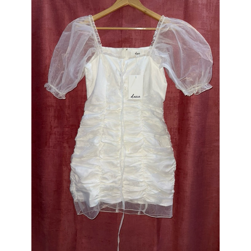 dress organza putih - gaun pesta wanita