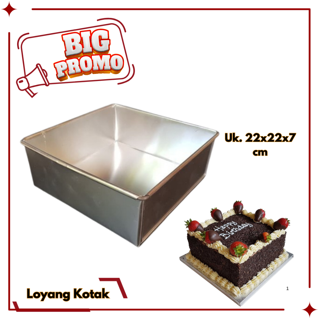 loyang kotak ukuran 20x20 x 7cm bahan aluminium anti lengket
