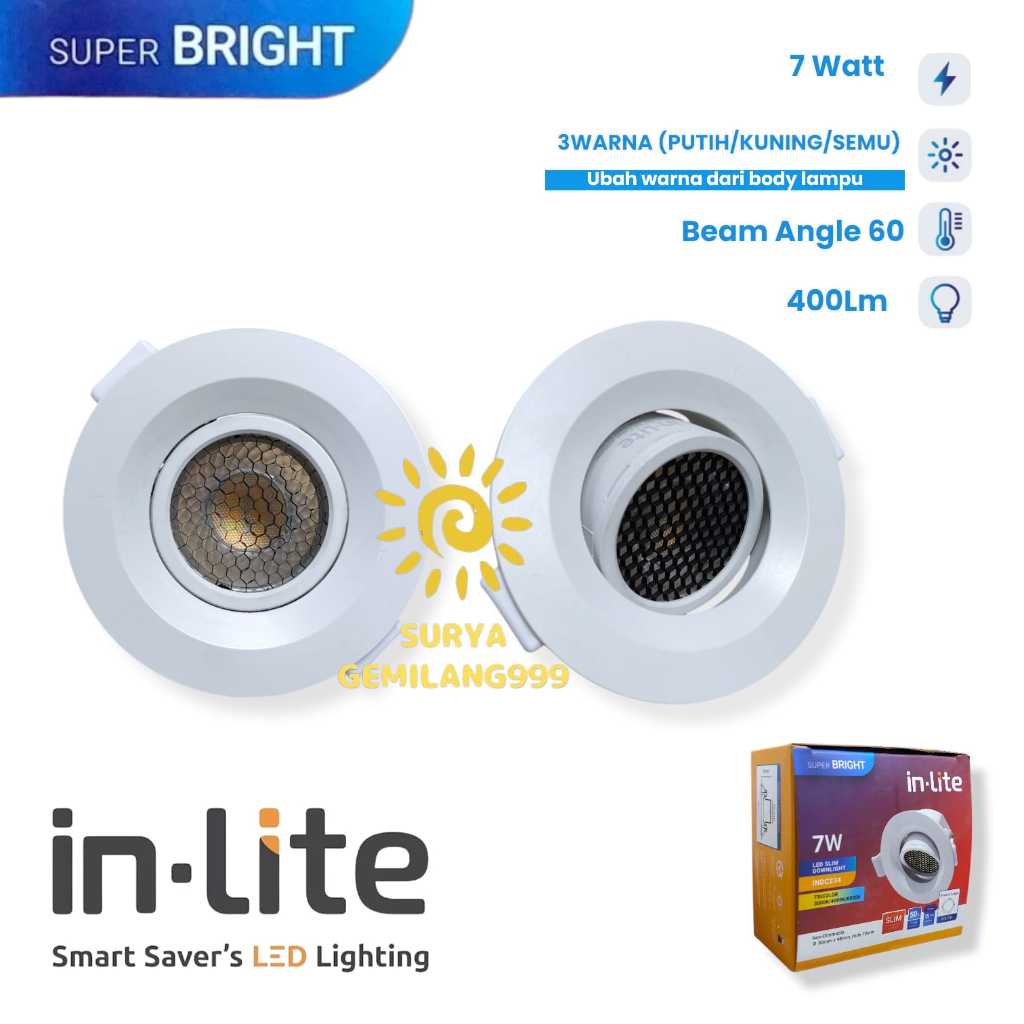 INLITE - LAMPU SPOTLIGHT LED INBOW INLITE INDC234 7WATT TRICOLOR / DOWNLIGHT / SPOTLIGHT INBOW / LED
