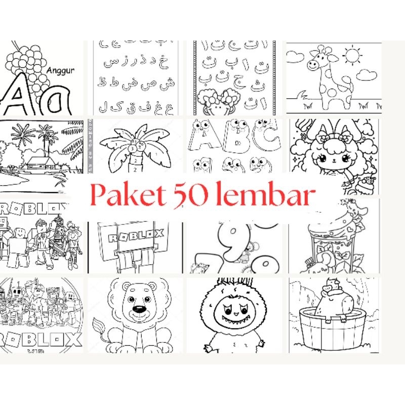 

PAKET ISI 50 LEMBAR KERTAS MEWARNAI / WORKSHEET ANAK BELAJAR / TEMA CAMPUR