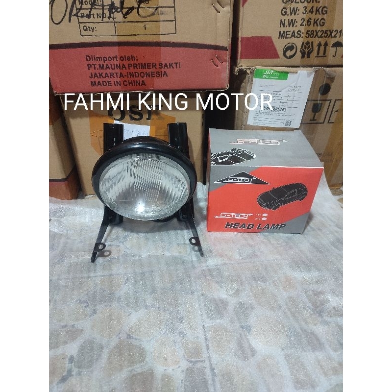 HEADLAMP LAMPU DEPAN BULAT FULL HITAM 5,75 INC SET BREKET NYA FOR MEGA PRO TIGER GL MAX GL PRO CB 10