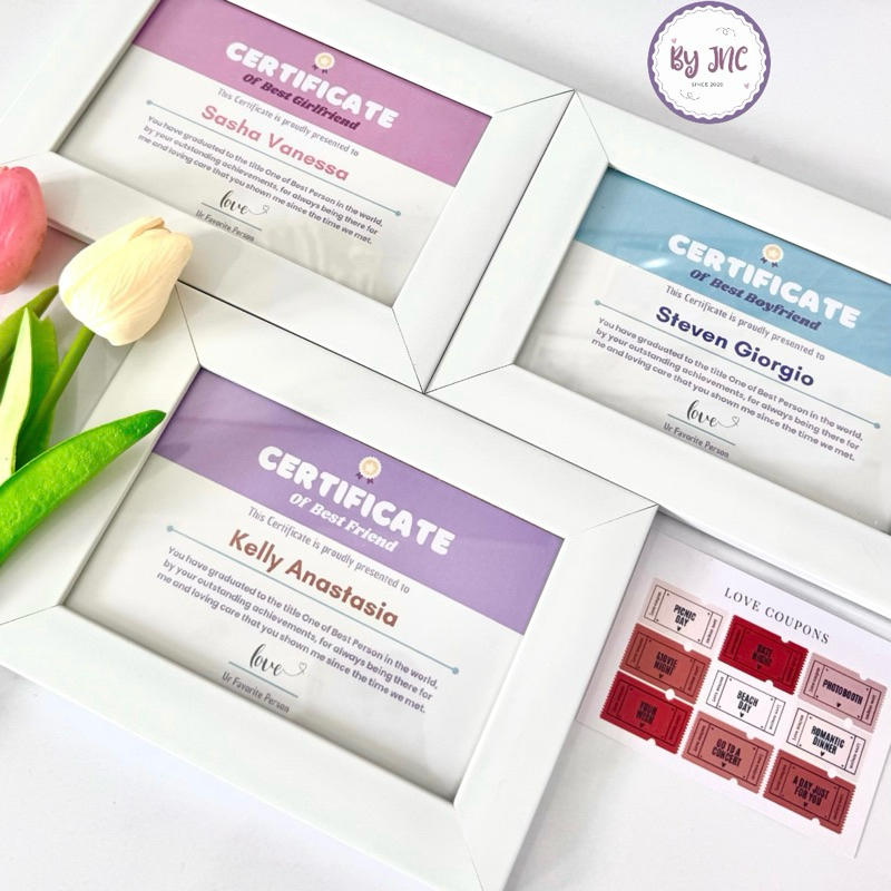CUSTOM SERTIFIKAT CERTIFICATE BEST BOYFRIEND BEST GIRLFRIEND PACAR PIGURA | Hadiah ulang tahun | apr