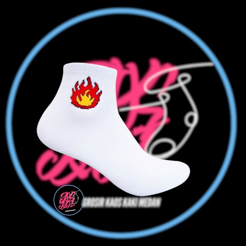 Kaos kaki Oldskool motif skate Api Putih Pendek