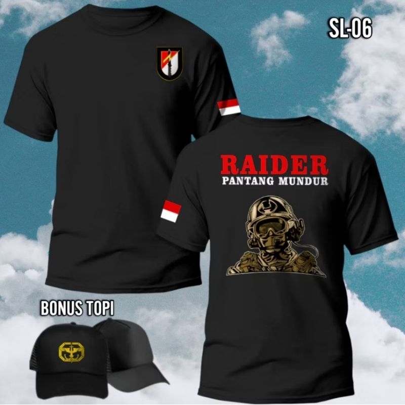 KAOS TNI RAIDER TENGKORAK BONUS TOPI