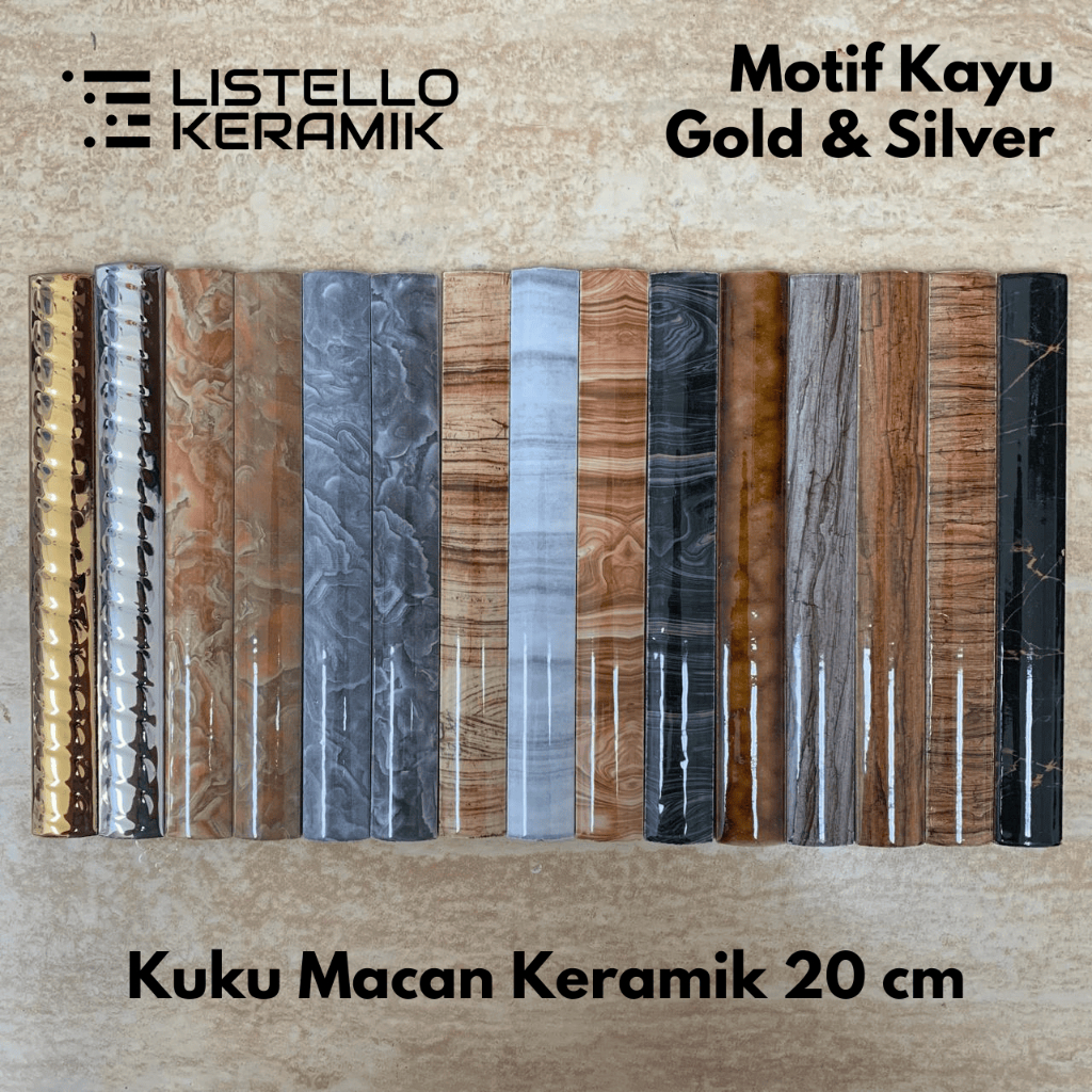 Bon-Bon motif kayu, gold & silver - List Keramik Granite Kuku Macan 20 cm