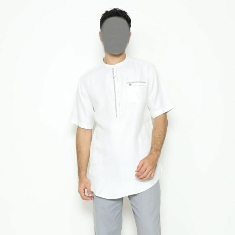Baju Koko Pria putih lengan pendek/Baju Kurta terbaru/Baju Lebaran Pria