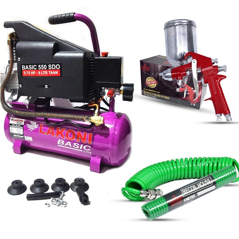 ready MURAH  PAKET LENGKAP 3 ITEM Mesin Kompresor Angin Kompresor Listrik Oilless Silent 9 Liter