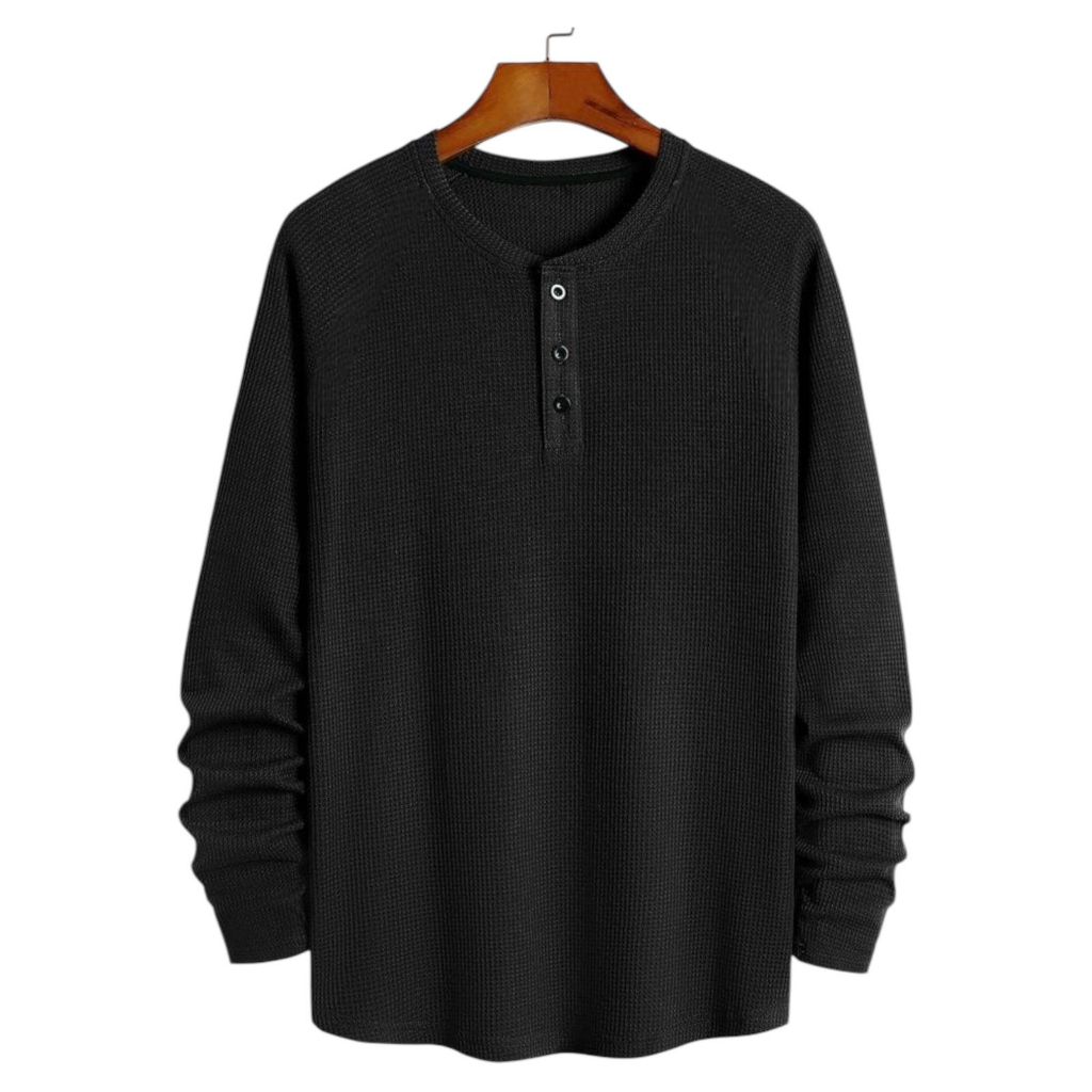 KNIT WAFFLE KAOS KANCING SANGHAI PRIA LENGAN PANJANG TERBARU/BAHAN WAFFLE PREMIUM