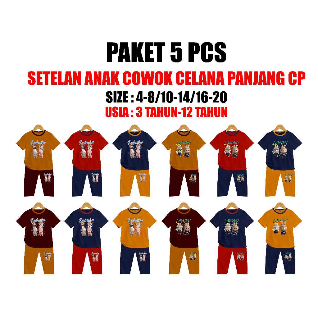 PAKET 5 PCS SETELAN BAJU ANAK COWOK CEWEK CELANA PANJANG KAOS SETELAN ANAK BAJU SETELAN ANAK COWOK C