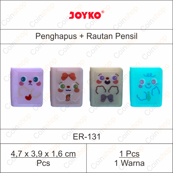 

Joyko ER-131 Sharpener Eraser 2 in 1 Notebook Penghapus dan Rautan Serutan Fancy Per Pcs