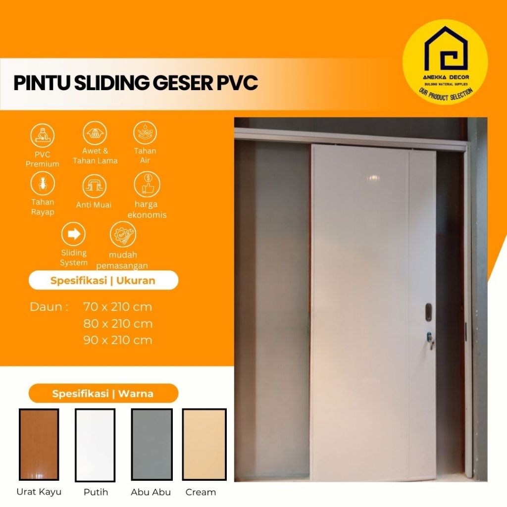 Pintu Geser Sliding PVC | Rumah Kamar Mandi / WC Estetik Aesthetic Minimalis Anti Rayap