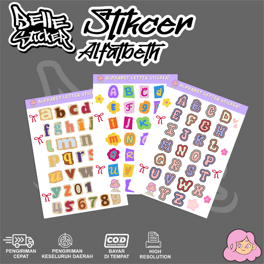 

Stiker Alfabet Huruf A-Z Stiker Dekorasi Scrapbook Aesthetic Waterproof untuk Laptop Motor dan Helm