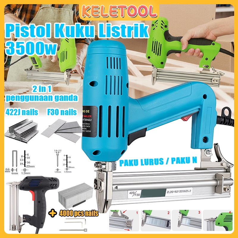 

F30 Penggunaan Ganda Pistol Paku Listrik Pembingkaian Paku Tacker dan Stapler Furniture taple Gun 3500W Alat Pengerjaan Kayu Kekuatan Penyesuaian Paku 422J