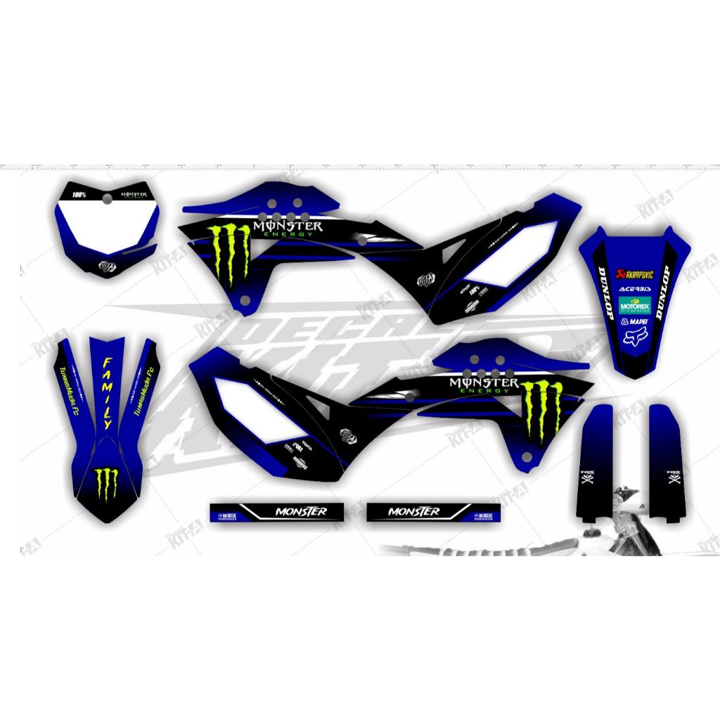 Decal sticker klx 150 warna biru hitam kombinasi ijo stabilo