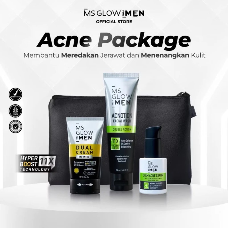 MS GLOW MEN Paket Acne Series Terbaru Skincare Pencerah Wajah untuk Pria Penghilang Jerawat untuk Pr