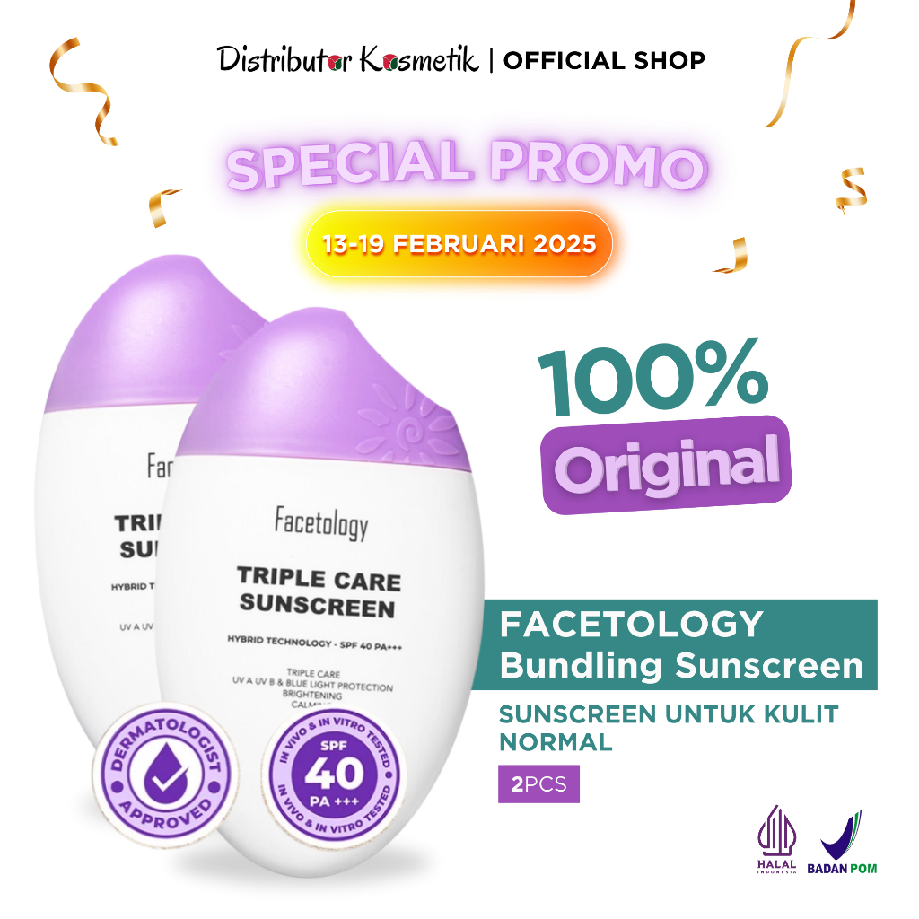 [ BUNDLING 2PCS ] FACETOLOGY [IN VIVO & NON COMEDOGENIC SUNSCREEN TESTED] Triple Care Sunscreen SPF 