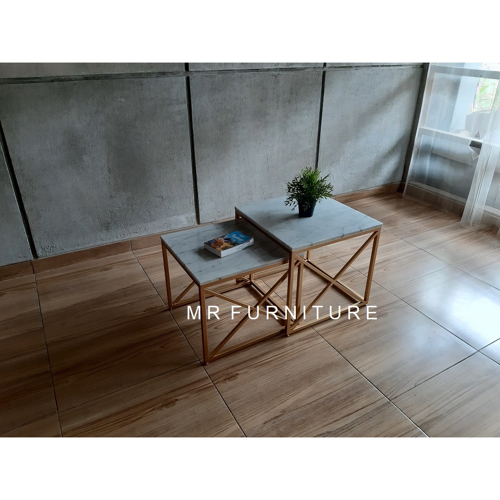 meja tamu nesting kotak silang marmer full carrara