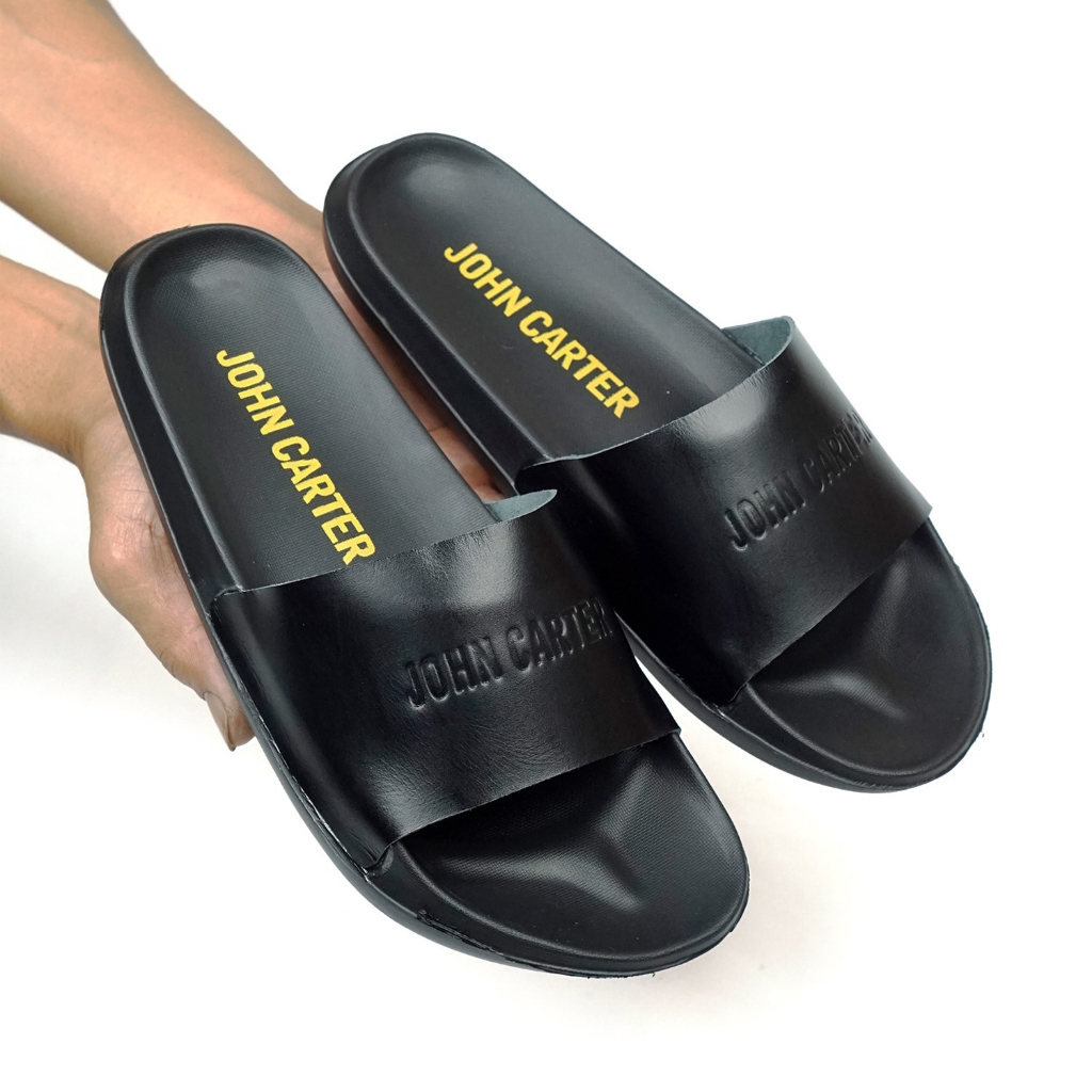 DENNAY Sandal Pria Slide HITAM Sandal Slip On Casual Formal Original Disto Kulit
