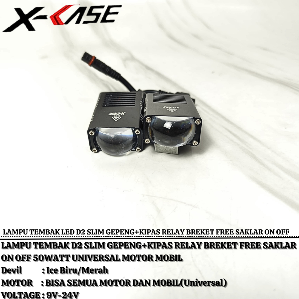 Lampu Tembak X Case LED D2 SLIM Gepeng+Kipas Relay Breket Free Saklar ON OFF