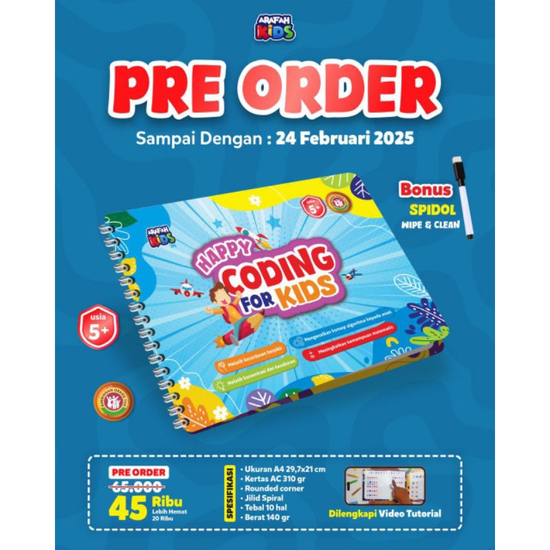 Happy Coding For Kids -Arafah Kids-PQS-/Buku Coding Anak/Buku Stimulus Anak/Buku Anak Belajar Coding