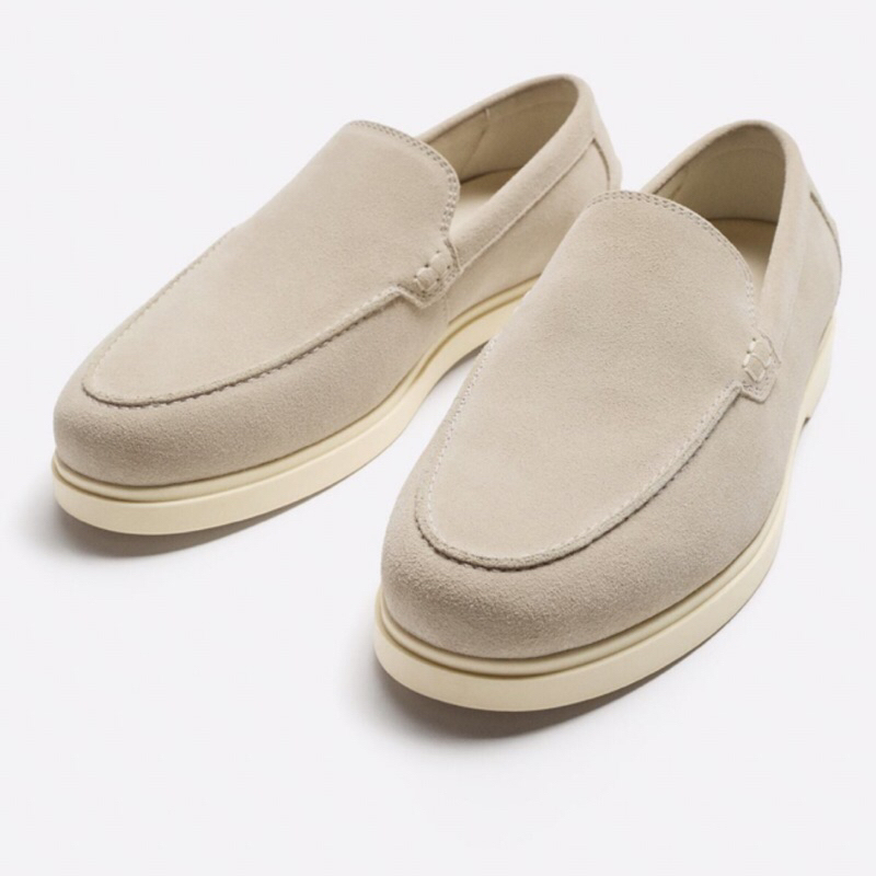 ZARA Men Casual Leather Loafers Sepatu Pria Ecru White