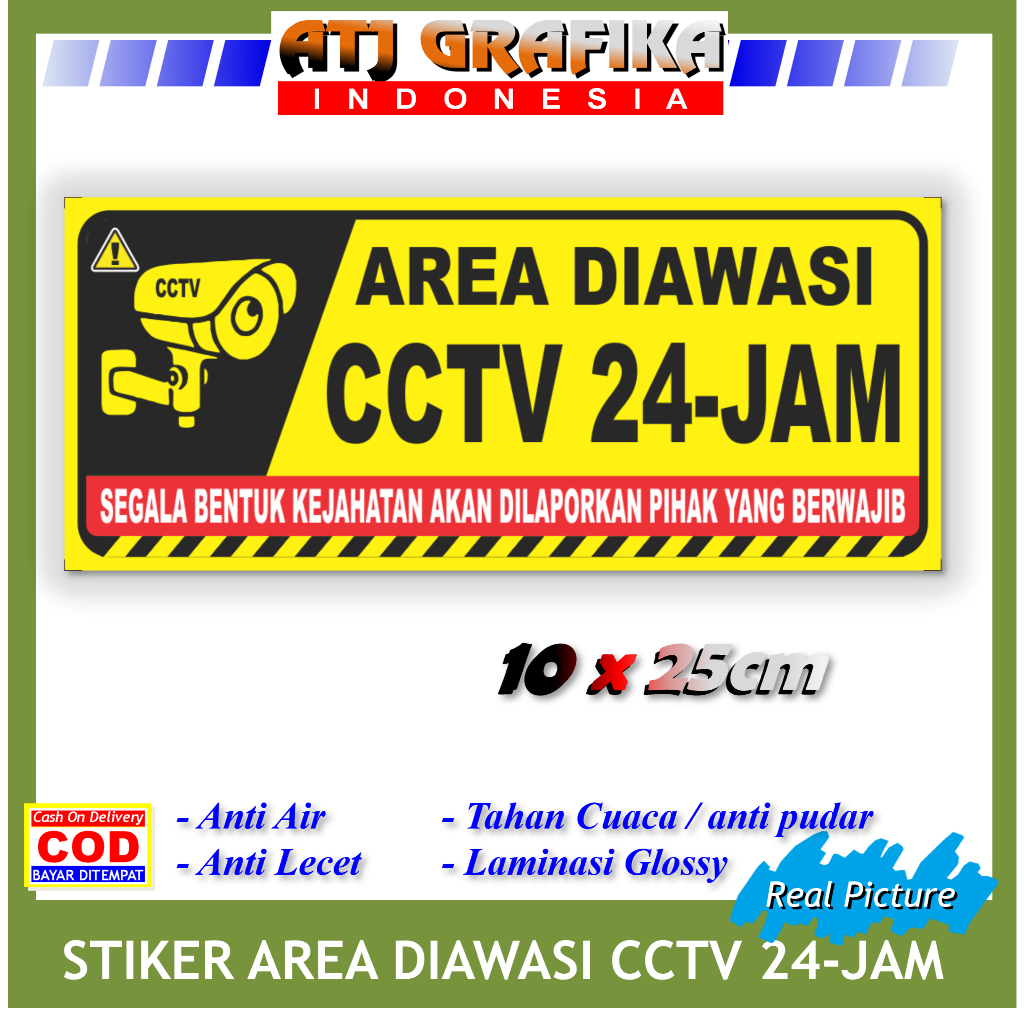 

Label stiker baru CCTV area diawasi 24 jam sticker keamanan lingkungan anti kejahatan pencurian