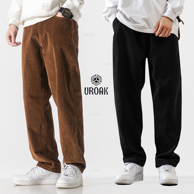 Celana corduroy pria celana corduroy longgar longgar kulot celana vintage pria fashion lurus loose p